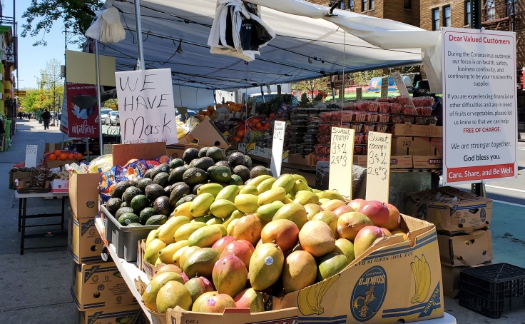 Fruits and masks for sale, May 2020